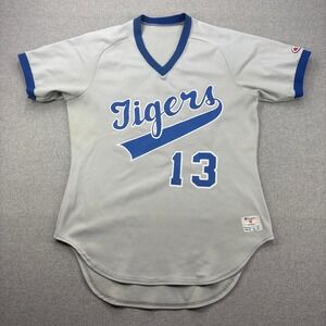 Vintage 80s Champion Baseball Jersey Made in USA‎ Mens Medium Gray Tigers #13